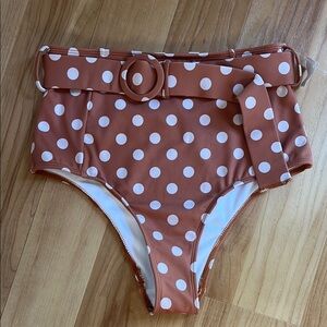 Marley High waisted Rust Polka Dot Belted Bikini Bottoms. NWT